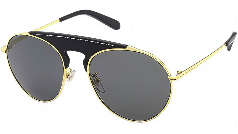 Leather Metal Gold Pilot Sunglasses